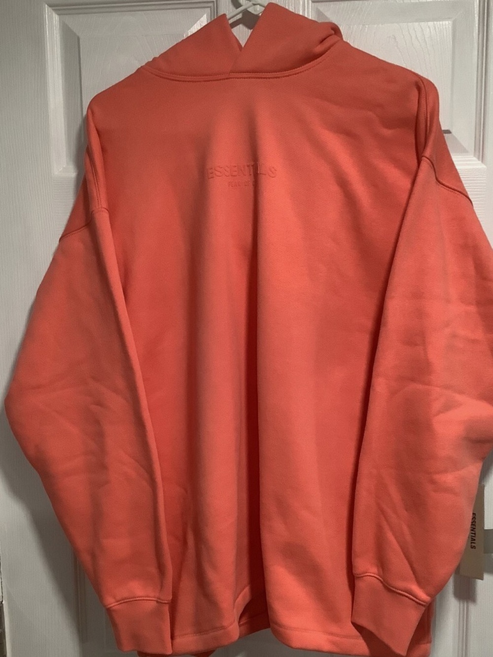 Essentials Coral-Red Embossed Logo Sweatshirt